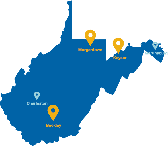 Map showing locations of WVU System
